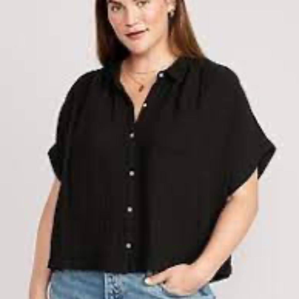 Black V-Neck Dolman-Sleeve Blouse